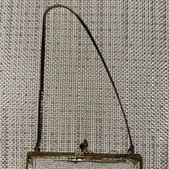 Vintage Beaded Kissing Wallet Clutch Ivory Gold Tone Floral - Picture 4 of 5